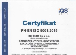 Certyfikat ISO Szpital Wyszków