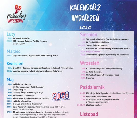 Gmina Wyszków opublikowała kalendarz wydarzeń 2020 Kalendarz wydarzeń gmina Wyszków
