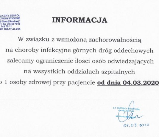 Szpital w Wyszkowie ogranicza ilość odwiedzin. Koronawirus. Koronawirus Wyszków.