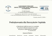Podziękowania dla darczyńców szpitala w Wyszkowie Podziękowania dla darczyńców. Szpital Wyszków